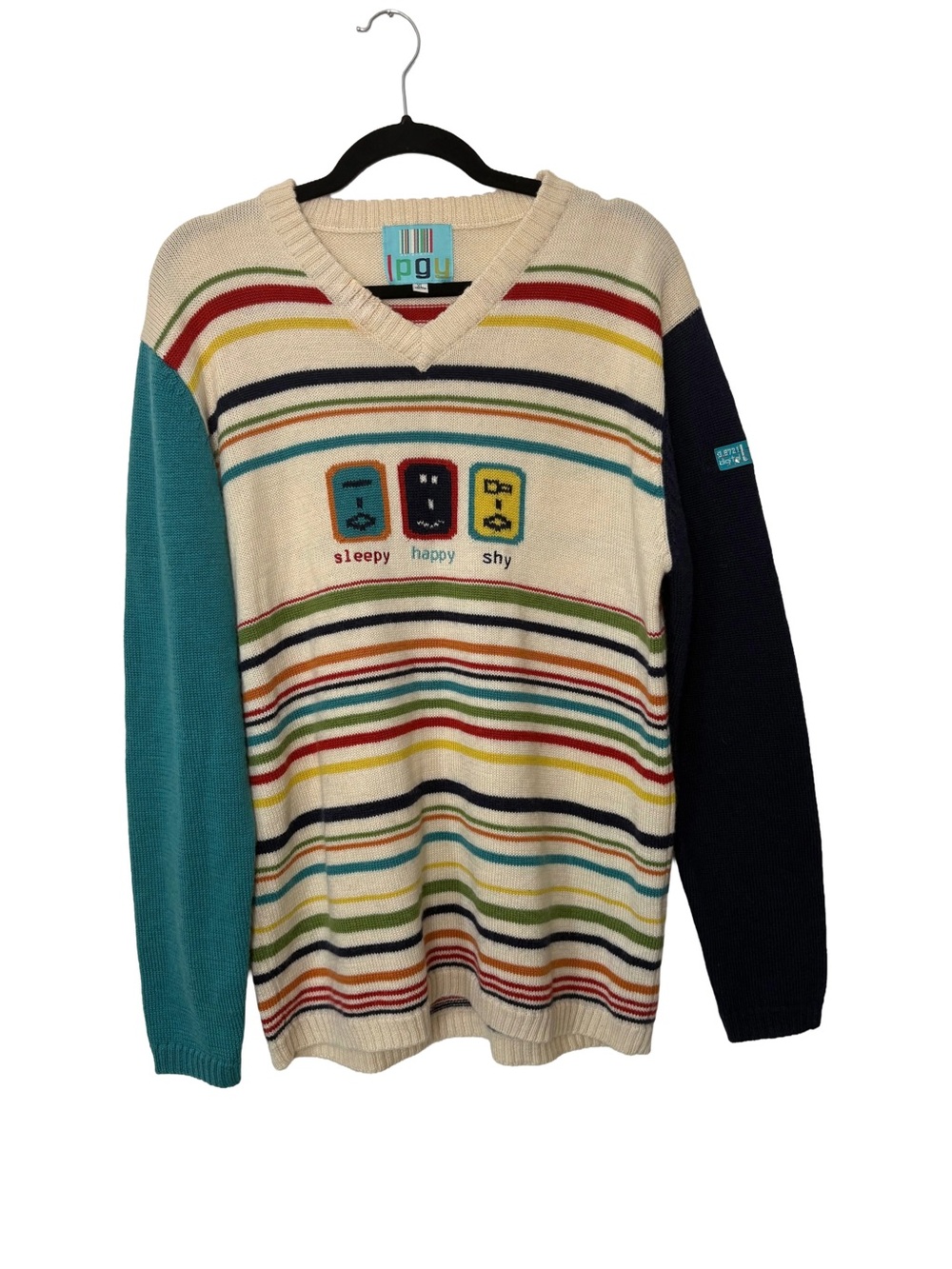 Multicolor Ipgy Striped Emotions V-Neck Sweater -